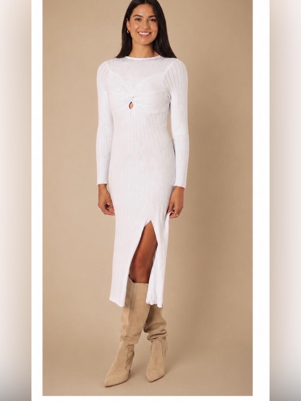 Petal & Pup Long Sleeve Rib Maxi Dress-white Size Small-NWT